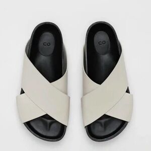 CO White Leather Cross Strap Slides – Made in Italy – Size 37.5